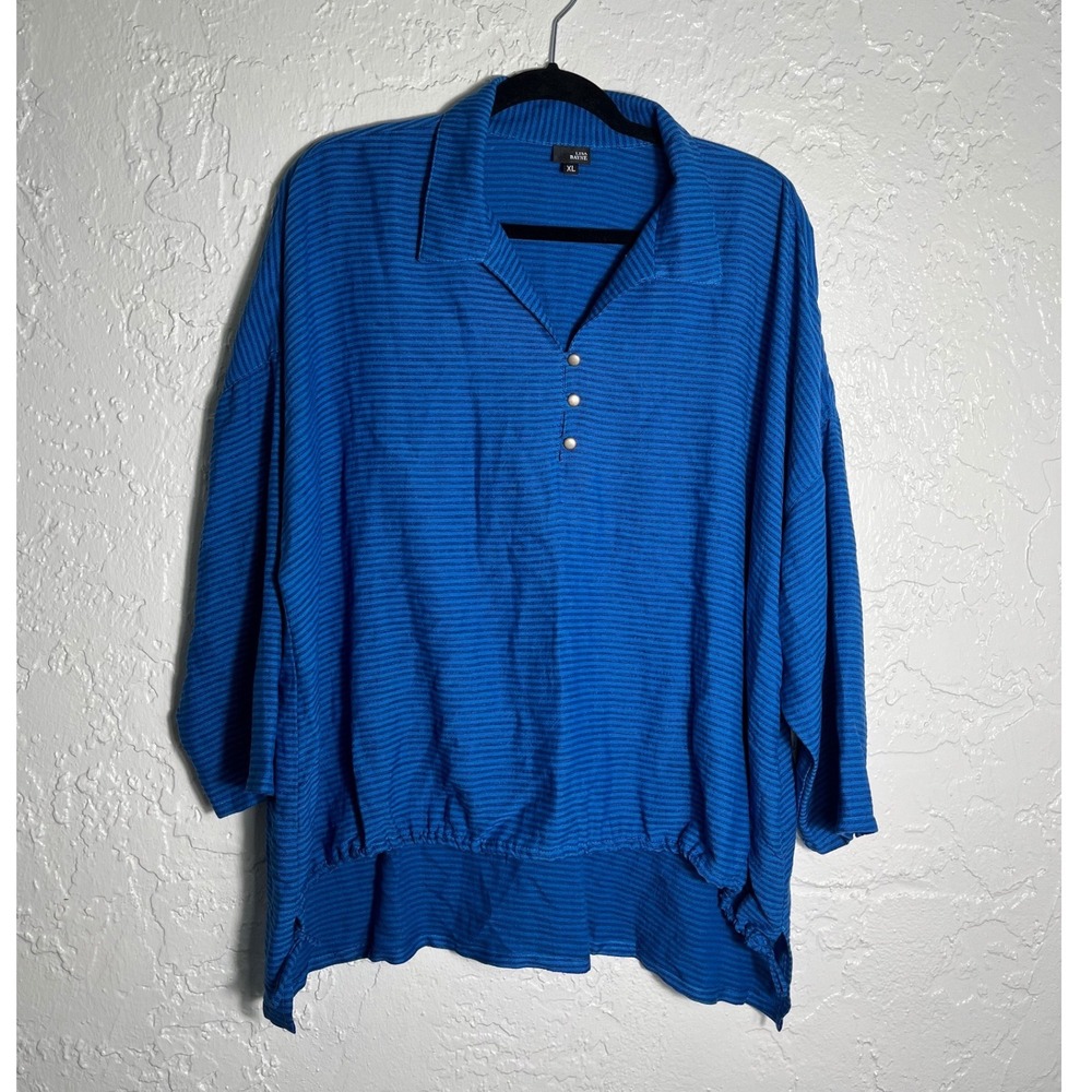 Lisa Bayne Women's Blue Striped Linen Blend Oversized Tunic‎ Top Size XL